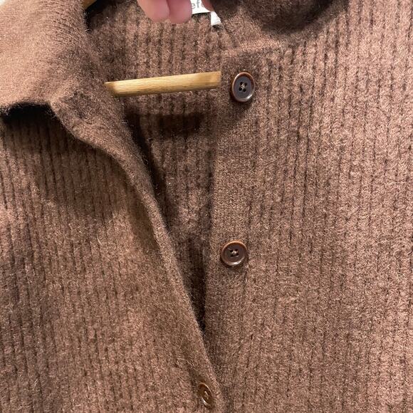 Reformation Recycled Cashmere Collared Button Up Cardigan Brown - Size: Medium - Picture 4 of 6